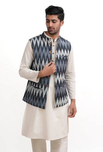 Slate Blue Ikat Nehru Jacket